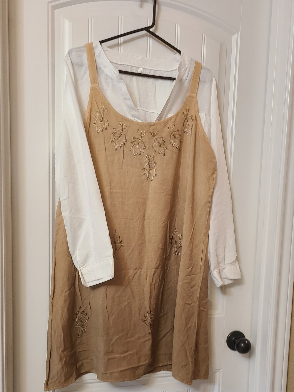 Embroidered Tan Dress w/ White Linen Top
